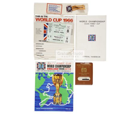 1966 Football World Cup memorabilia, comprising a attached folder, with World Championship Jules Rimet Cup England 1966 and w