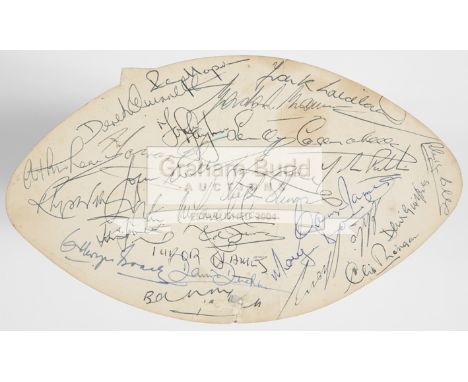 British Lions to New Zealand 1971 fully-autographed rugby union ticket, ORIGINAL RUGBY BALL SHAPED TICKET SIZE 8 ¼” x 5” FOR 