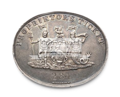 A silver pass for the grandstand at Liverpool racecourse circa 1840,oval, view of the grandstand, inscribed LIVERPOOL RACE CO