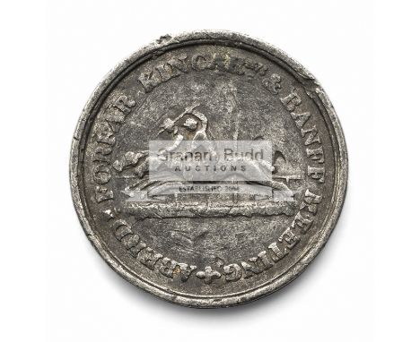 A white metal 1817 admission ticket for Aberdeen, Forfar, Kincardine & Banff race meetings,two horses racing past winning-pos