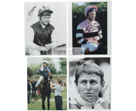 A collection of 50 signed photographs of jockeys,comprising: Pat Eddery, Lester Piggott, Walter Swinburn, Willie Carson, Fran