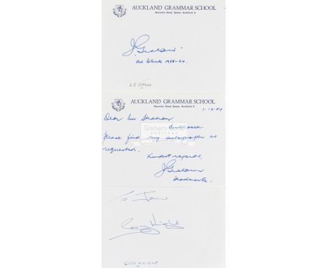 A collection of New Zealand All Blacks Autographs,comprising Noel J.G. Bowden (1952); Eric Anderson (1960); E.S. Boggs (1946 