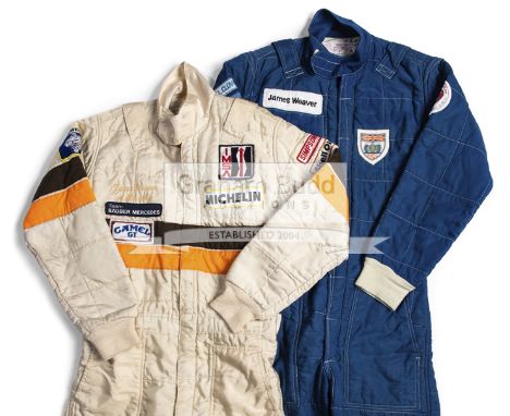 James Weaver's 1988 Otford Group and Team Sauber Mercedes  racesuits,the first a Simpson Nomex design in the Otford colours o