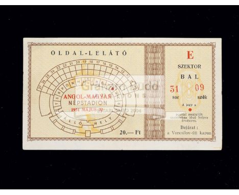 Hungary v England international ticket 23rd May 1954,England's heaviest evert defeat, 7-1, at the Nepstadion