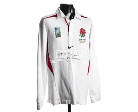 Jonny Wilkinson signed England 2003 Rugby World Cup Champions commemorative shirt,signed in black marker pen and inscribed AL