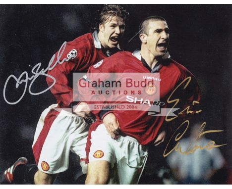 Three autographed Football Displays, the first a 8 x 10 in. colour photograph double signed by Manchester Uniteds' David Beck