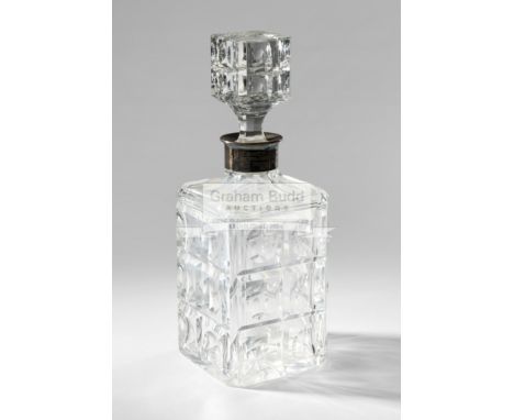 A Herren Doppel Mens Doubles crystal decanter awarded to Fred Perry in 1953,the decanter of square form with stopper and silv
