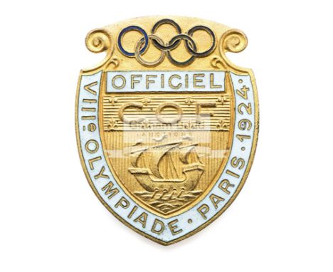 Paris 1924 Olympic Games French Olympic Committee member's badge,shield shaped badge, Olympic Rings, gilt & enamel, inscribed