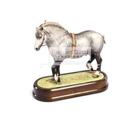 A Limited Edition Royal Worcester Percheron Stallion figure by Doris Lindner, circa 1966modelled trotting on a grassy base, r