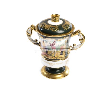 An Aynsley china Arizona World Pro-Am 1996 Tournament Winners Cup with cover, circa 1996the cover with jeweled painted gilt c