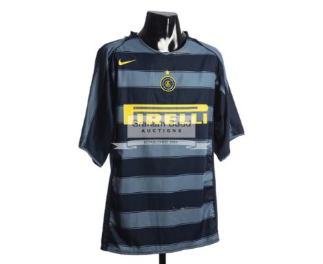Adriano: a dark & light blue hooped FC Inter No.10 Champions League jersey,short-sleeved, UCL starball sleeve badge, the reve