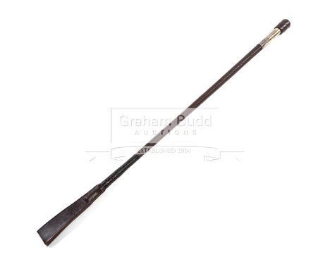 AMOCO Jockey of the Month whip, awarded to Edward Hide in July 1981,the leather whip with gilt metal collar engraved 'AMOCO J
