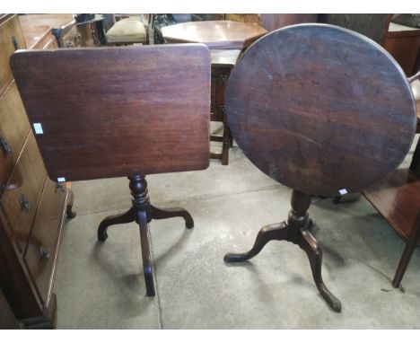Two George III mahogany tilt top tripod tea tables 