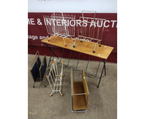 Five vintage magazine racks and a coffee table 