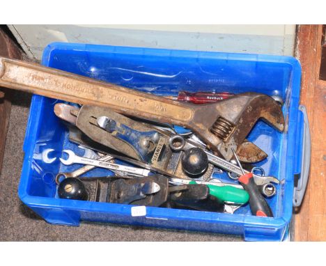 Collection of tools including two Stanley Planes, spanners, etc.