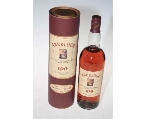 Bottle of Aberlour 100 single malt scotch whisky.