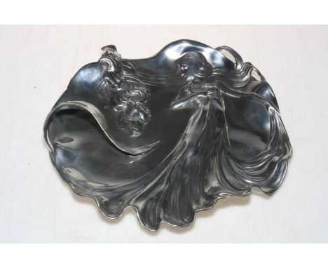 WMF Art Nouveau tray designed with lady in flowing dress.