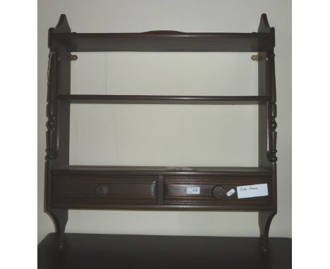 Darkwood 3 tier wall shelf with 2 drawers