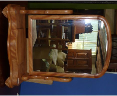 Victorian light wood dressing table mirror with compartments