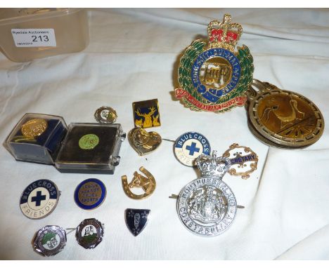 Selection of badges inc military, Royal Australian engineer's car badge, enamel badges etc