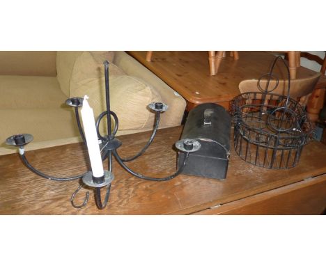 Small box hanging candle light fitting and a bottle carry rack