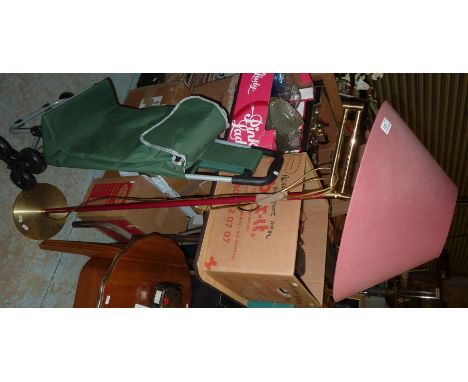 Maroon standard lamp with fabric shopping trolley
