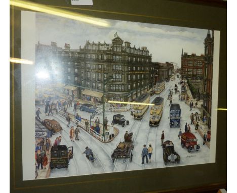 Framed print by Terry Gorman depicting street scene