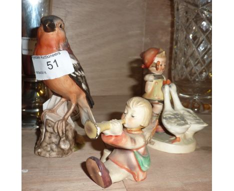 Goebel bird and 2 Hummel figurines