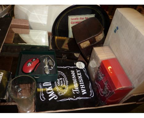3 glass trinket boxes, Jack Daniels poker set, decorative boxes etc