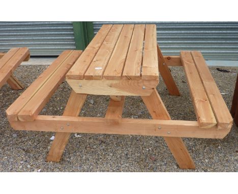 Wooden constructed picnic bench