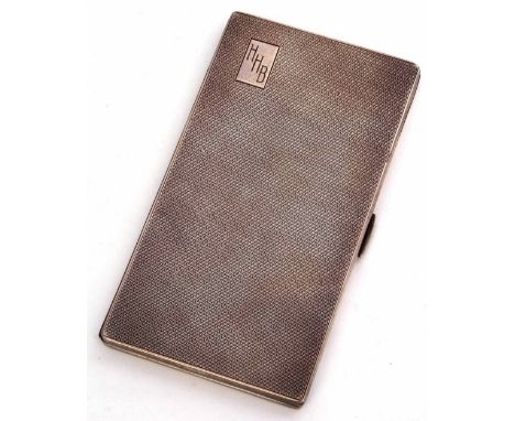 George V large cigarette case of hinged rectangular form with all over engine turned decoration and initialled cartouche to a