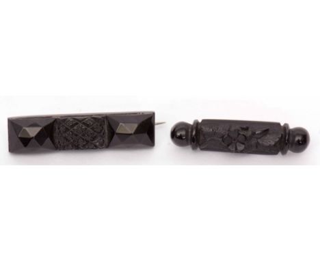 Mixed Lot: two vintage carved jet bar brooches, (2)  