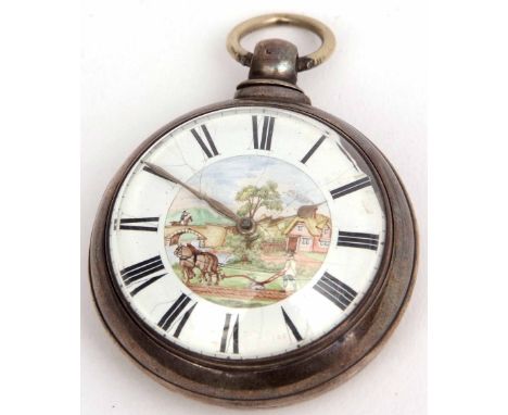 Mid-19th century silver pair-cased open face verge watch, 5926, the frosted and gilt movement with pierced and engraved cock,