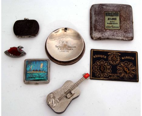 Mixed Lot: comprising a De la Rue &amp; Co - London bezique marker, together with a steel engine turned sprung cigarette case