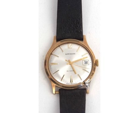 9ct gold centre seconds calendar wrist watch, Garrards, the jewelled automatic movement to a signed and silvered dial with ap