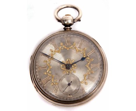 Third quarter of 19th century silver cased open face lever watch, No 12424, the frosted and gilt movement with blued steel sc
