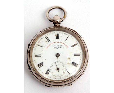 Late 19th century silver cased open face lever watch, No 378363, the frosted and gilt movement with bi-metallic cut compensat