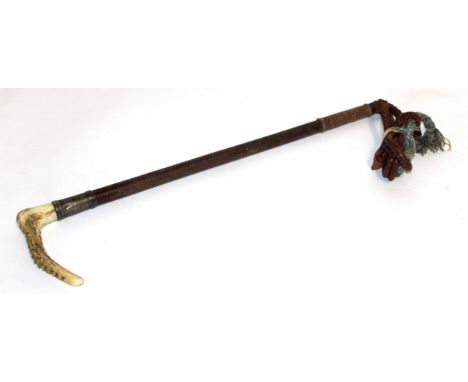 George V silver mounted riding crop, Swaine &amp; Adeney Ltd - London, of typical form with stag handle to a silver collar en