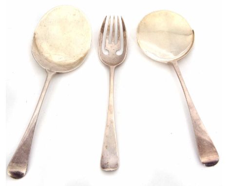 Mixed Lot: comprising two various Old English pattern serving spades, one marked Asprey - London, together with a Hanoverian 