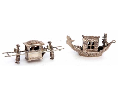 Mixed Lot: comprising a Chinese white metal model of a sedan chair with occupant and carriers (top a/f), together with a Euro