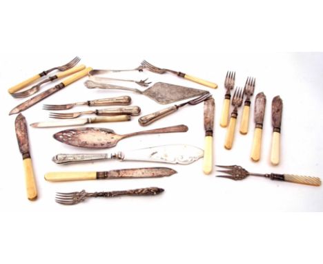 Mixed Lot: comprising various flatware and cutlery including some silver handled examples, various dates and makers 