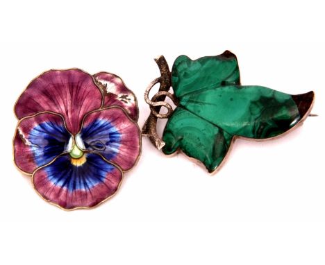 Mixed Lot: vintage "Marius Hammer" sterling and enamel pansy flower brooch, 30mm diam, stamped with Hammer's maker's mark, st