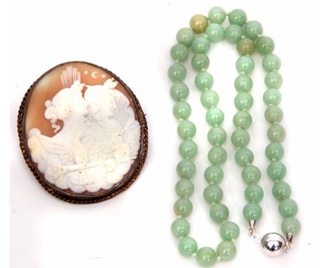 Mixed Lot: Victorian shell cameo with two female profiles representing Night and Day accompanied by an owl and an eagle, 65 x