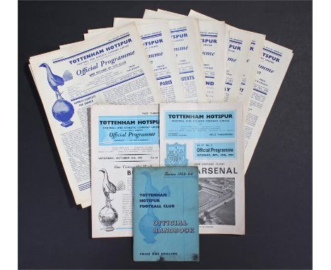 1950's Tottenham football programmes 1953-1954 season together with 1953 Tottenham official handbook and two 1960's programme