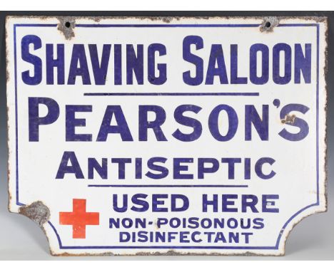 A Pearson's Antiseptic Shaving Saloon enamel advertising sign, 45.5cm x 61cm.Buyer’s Premium 29.4% (including VAT @ 20%) of t