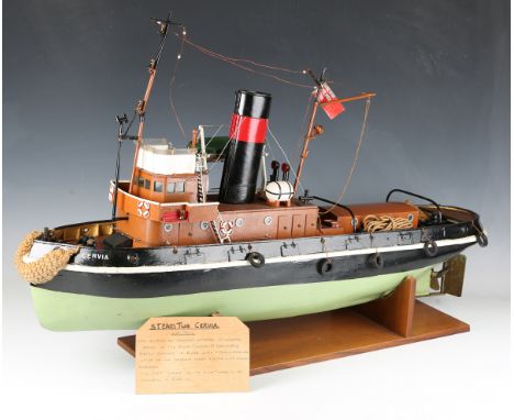 A mid/late 20th century scratch-built scale model of a steam tug boat 'Cervia', length 90cm.Buyer’s Premium 29.4% (including 