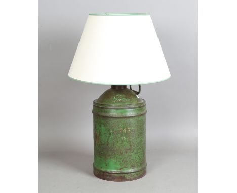 A Castrol oil can, converted to a table lamp, total height including shade 87cm.Buyer’s Premium 29.4% (including VAT @ 20%) o