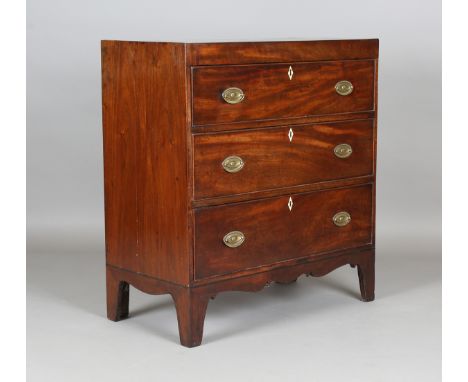 A George III mahogany chest of drawers with ebony stringing and ivory key escutcheons, height 97cm, width 89cm, depth 45cm. P