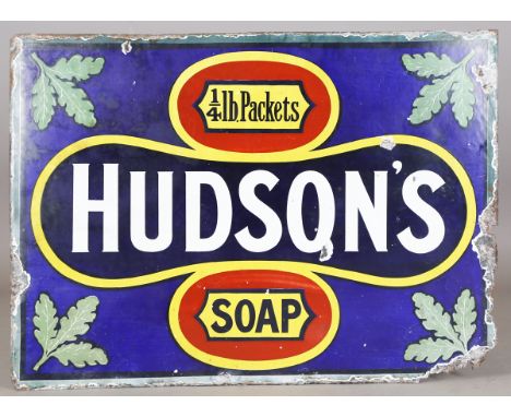 A large Hudson's Soap enamel advertising sign, 71cm x 97cm.Buyer’s Premium 29.4% (including VAT @ 20%) of the hammer price. L