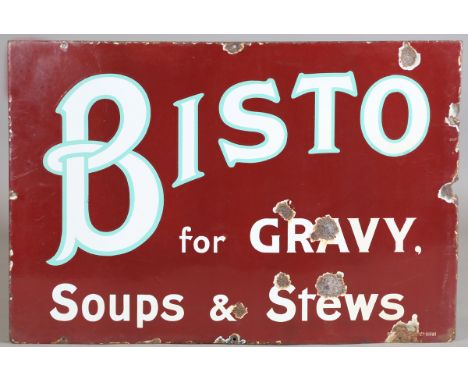 A large Bisto enamel advertising sign, 54.5cm x 81cm.Buyer’s Premium 29.4% (including VAT @ 20%) of the hammer price. Lots pu